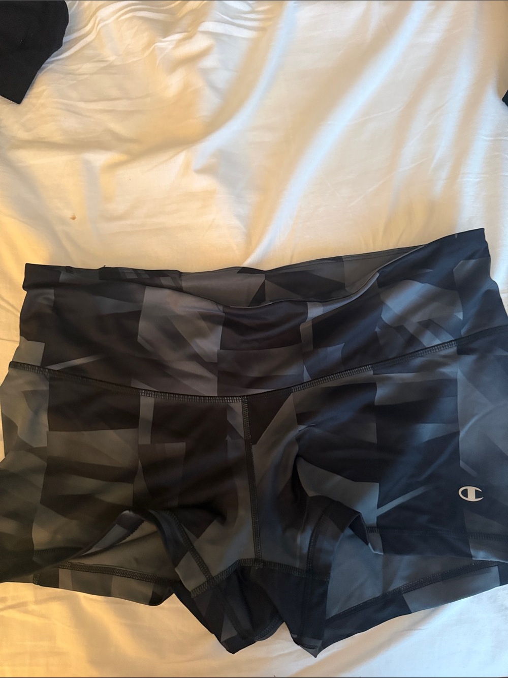Champion Black and Gray Geometric Bike Shorts